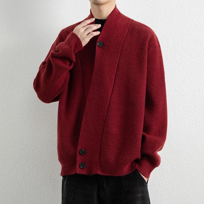Spring Autumn Fashion V-Neck Sweater Cardigans Men Youthful Vitality Loose Knit Sweatercoat Mens Solid Color Knitted Cardigans