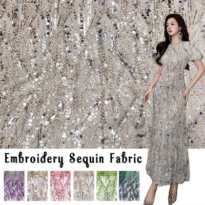 Heavy Industry Embroidery Sequin Fabric Tulle Lace Glitter Designer Fabric For Sewing Summer Fashion Costume Wedding Dress