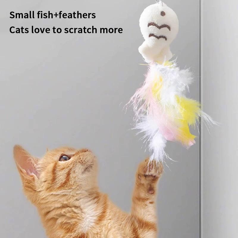 

1 шт. Палочка для рыбалки и дразнилки для маленьких кошек, вращающаяся на 360 градусов, с перьями, колокольчиками и стальной проволокой one size серый