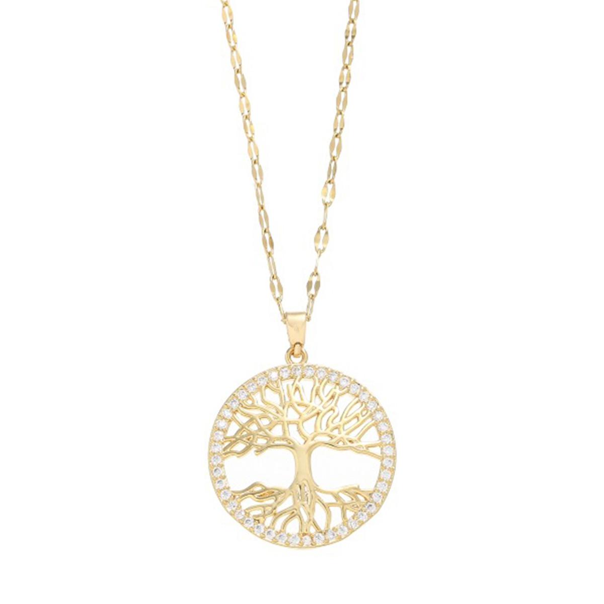 

Popular Circular Hollowed-out Life Tree Pendant Necklace Style, Female Zircon Necklace, Geometric Collarbone Chain золотий