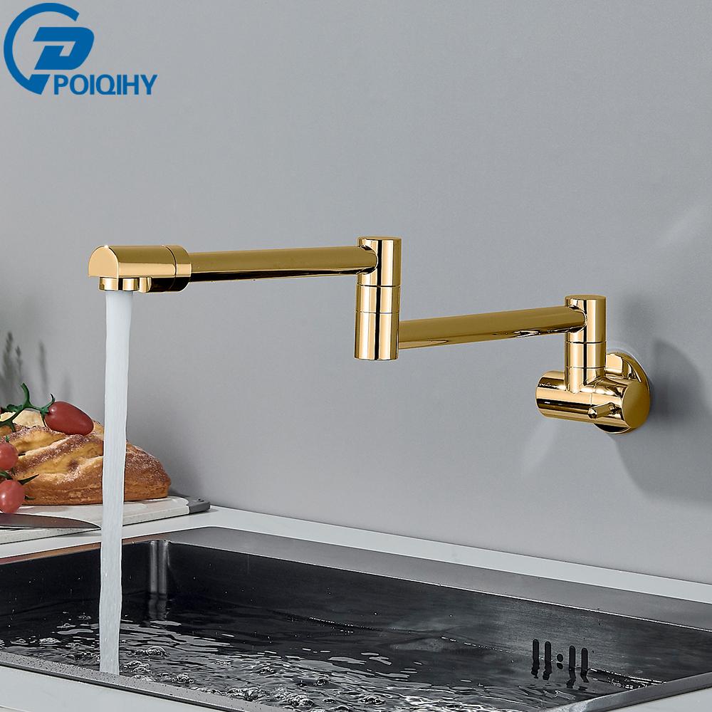 Chrom-schwarzer Wandhahn, einzelner Kaltwasserhahn, 360° drehbarer Auslauf, Waschhahn, klappbarer Hals, Badezimmer-Küchenhahn