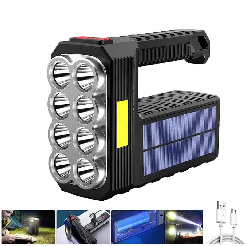 Solar Rechargeable USB Flashlight Super Bright 8 Led Flashlight Portable Searchlight Long-range