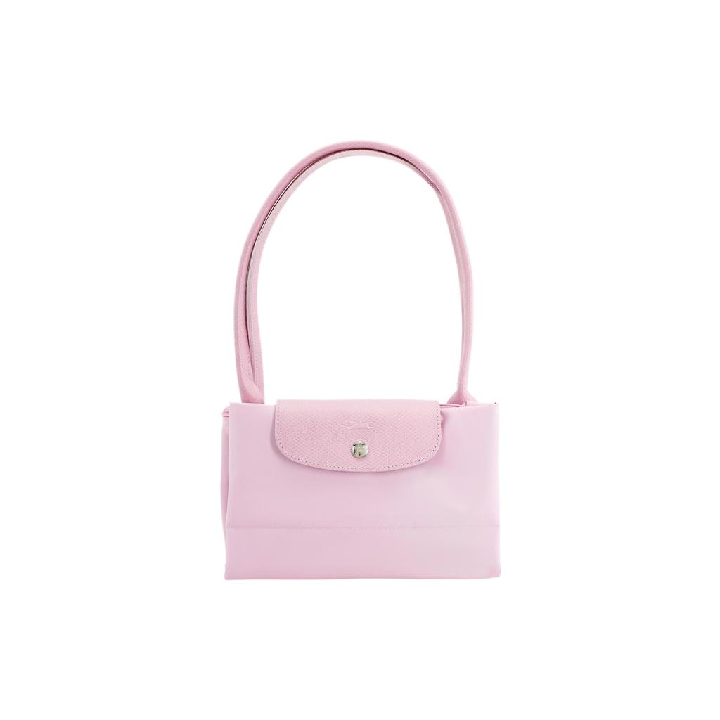 Longchamp Le Pliage Green Solid Color Embroidered Logo Snap Flap Zipper Closure Tote Bag Women Tote Bags Pink 1899919P75