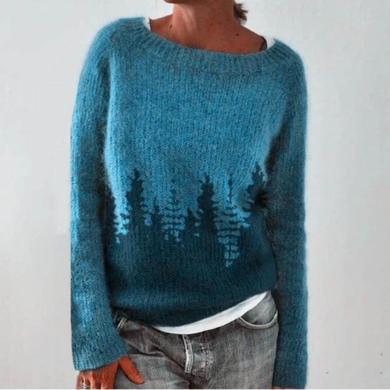 2025 Frühling Gestrickter Damenpullover Druck O-Ausschnitt Langarm Lässig Locker Pullover Damen Winter Elegant Trendige Damenkleidung