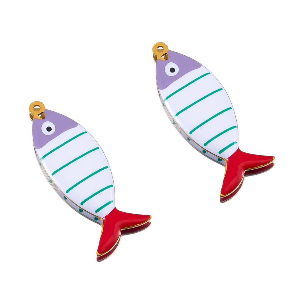 2pcs 6pcs Stainless Steel Enamel Stripe Fish Red Fish Tail Charms Animal Pendant Base for DIY Earring Necklace Jewelry Findings