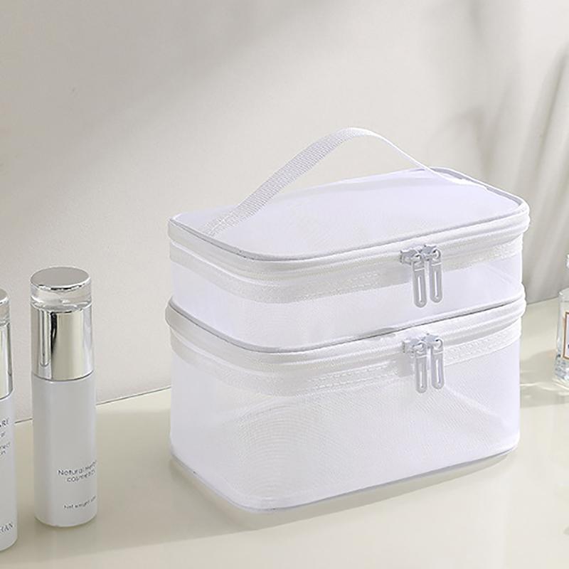 1pc Mesh Cosmetic Bag Mesh Makeup Bags Pouch For Offices Travel Storage Bags  Double Layer Toiletry Bags