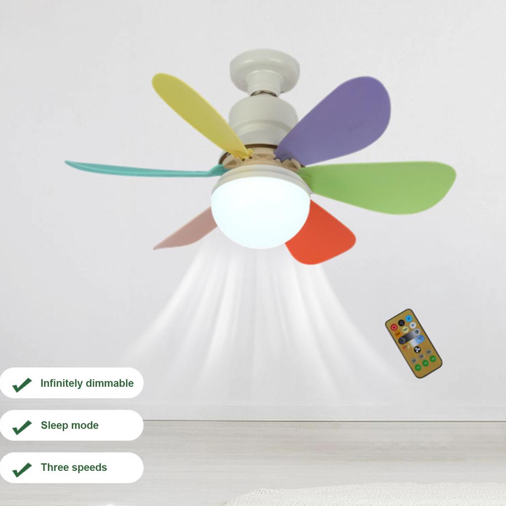 E27 Fan Lamp Tri-color Dimming Home Bedroom Kids Study Room Living Room Fan Lamp Infinitely