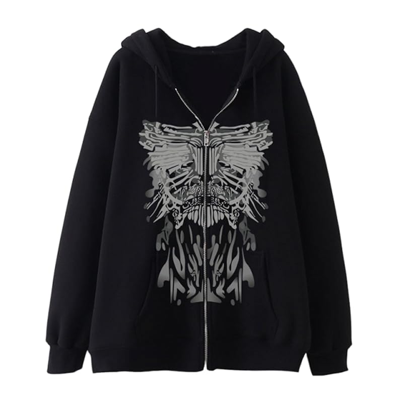 

[Lamerry] Mine system hoodie tops outer subculture y2k subculture mine punk zip up hooded butterfly pattern spring autumn winter clothes long sleeve M