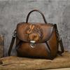 Johnature Rabbit Embossed Handbag Genuine Leather Retro Women Bag Versatile Real Cowhide Handmade Shoulder Bags