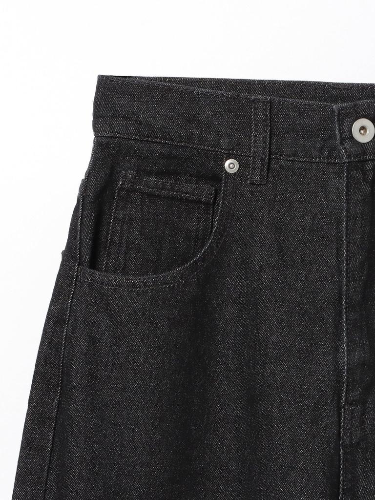 Pants Turnback Wide Denim Pants BLACK S [Beams Heart] (S-M) Women's