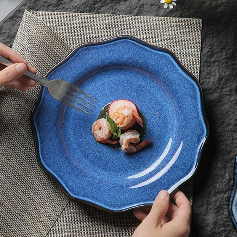 Retro Solid Color Ceramic Plate Creative Restaurants Dessert Fruits Plate Home Delicious Dishes Dining Plates Unique Tableware