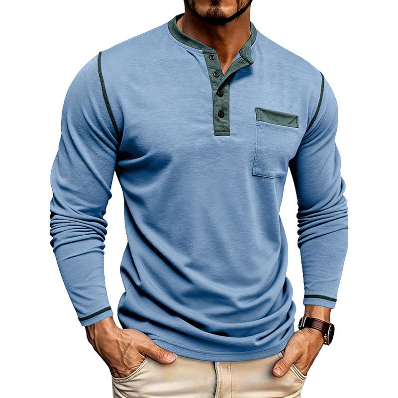 Shoulder Sleeves Men'S Long Sleeved Patchwork T-Shirt Casual Top