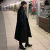 Langer Wollmantel für Herren mit Revers, langen Ärmeln, einfarbig, Windjacke mit Taschen, Knopfleiste mit zwei Knöpfen, einfarbig, mittellange Oberbekleidung