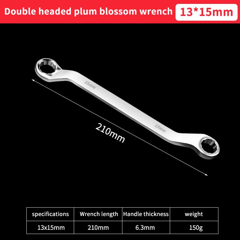 Double-Head Plum Wrench Set, Extended Two-In-One Design, Mirror Polished Chrome, Internal Hex, Perfect For Auto Repair