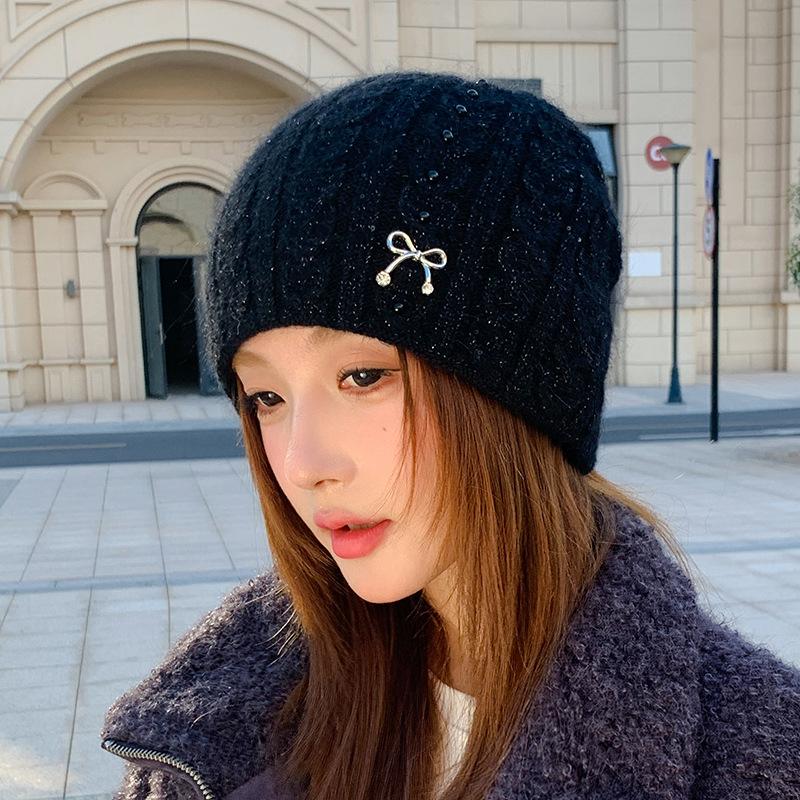 Rabbit Fur Knitted Hat Women's Autumn and Winter Thickened Cold-proof Ear Protection Hat, Wool Hat After Keeping Warm