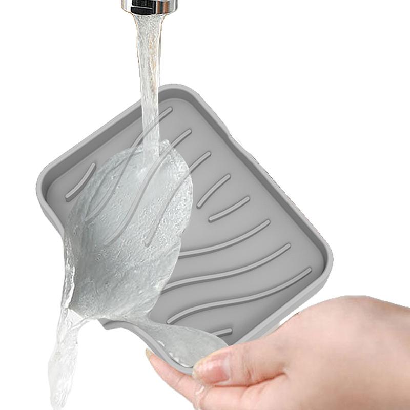 Silicone Soap Dish Sink Silicone Tray Soap Sponge Storage Holder Soap Dishes for Bathroom Free Punch Drain Rack BXFZH05