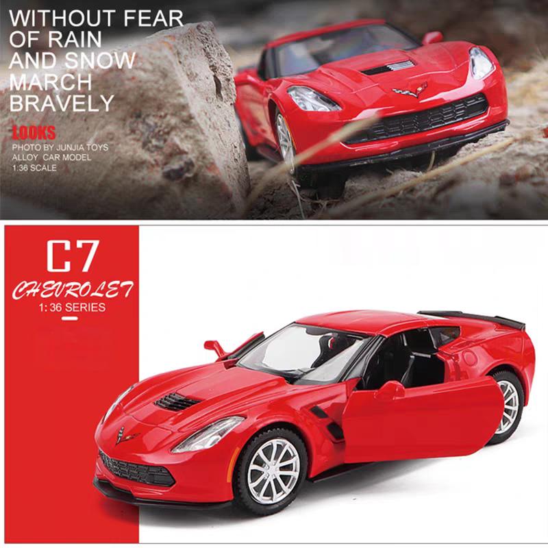 Chevrolet Corvette C7 Grand Sport Simulation Diecast & Toy Vehicle Pull Back Car & Doors Open RMZ City 1:36 Alloy Supercar Model
