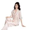 New ice silk pajamas for women, summer short-sleeve jacquard simple set, high-end lace-trimmed faux silk cardigan loungewear