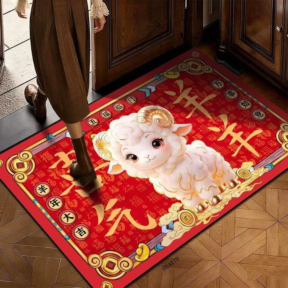 60*40cm Festive Decoration Door Mat Cartoon Front Door Decorative Carpet New Year Red Floor Mat