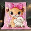 Cute Leopard Cub Flannel Blanket Pink Polka Dot Background Baby Animal Art Teddy Bear Hug Soft Fleece Throw Kids RoomDecorGirls