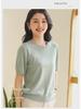 Spring Cotton Knit Short Sleeve Outerwear - Round Neck Loose Fit Solid Color Top