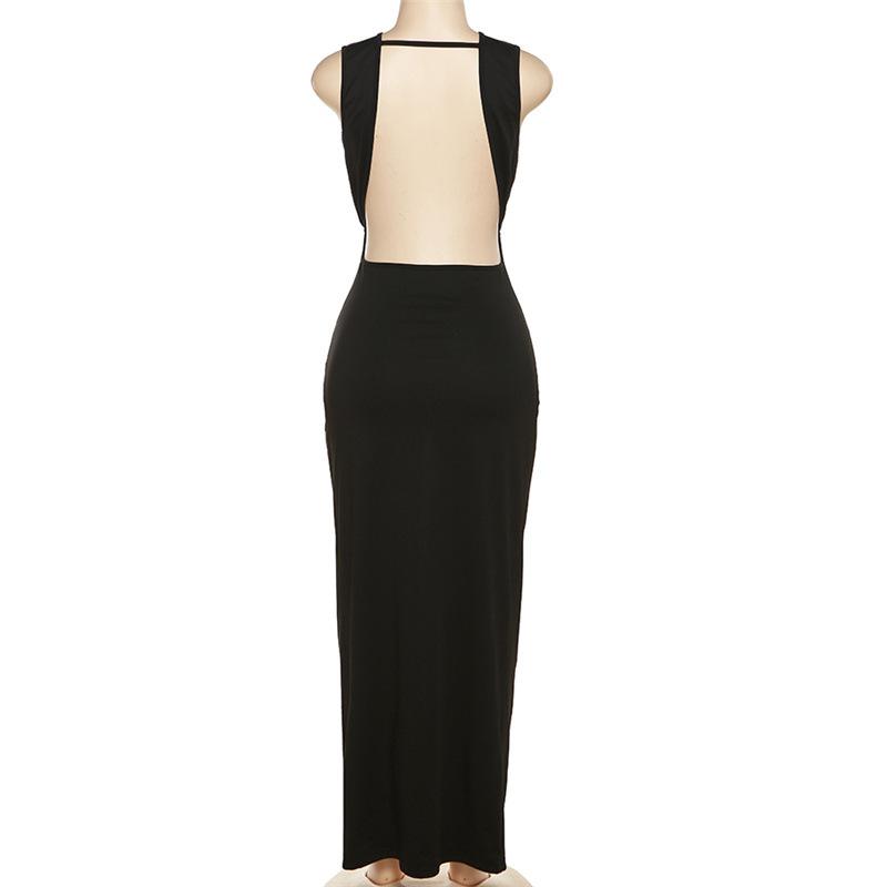 Women Elegant Summer Sleeveless Sexy Deep V-Neck Ruched Slit Maxi Dress