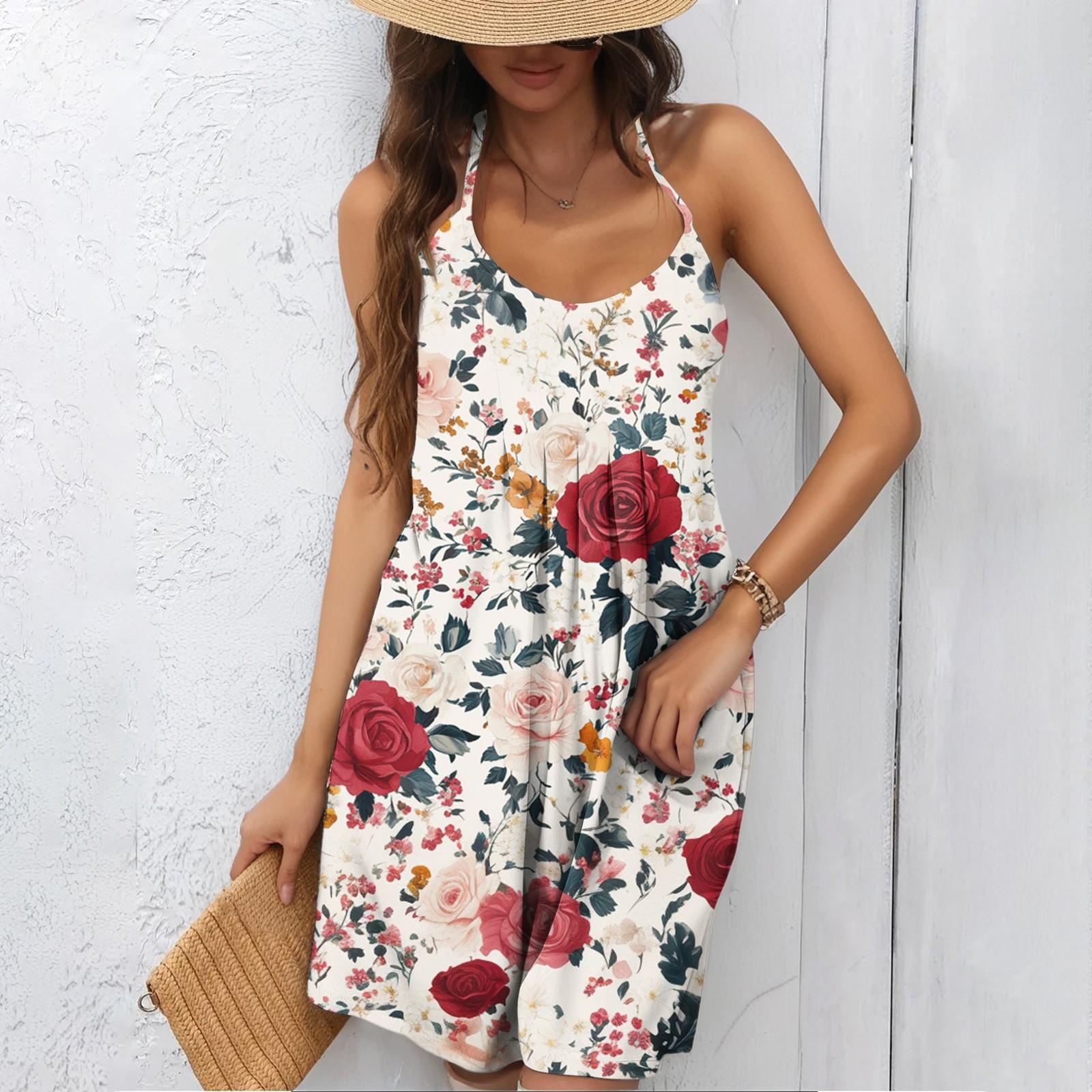 

Женская мода повседневная пижама без рукавов с цветочным принтом и спиной-борцовкой XL красный