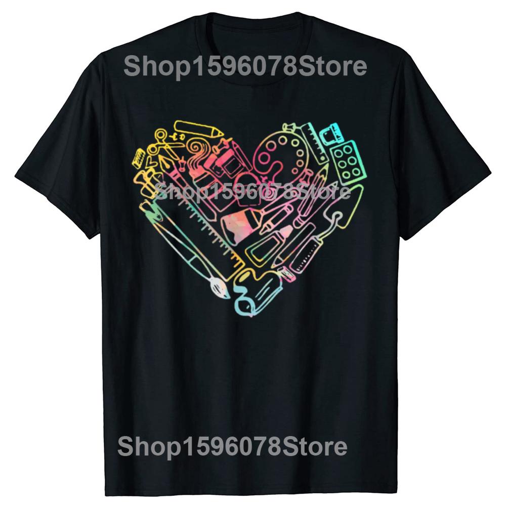 Funny Heart Shape Love Watercolor Art Teacher Artists Painter T Shirts Gift Mens Clothing Fashion Casual Loose Oversized T Shirt
