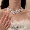French Light Luxury Flash Diamond Pearl Necklace Earrings Set Bridal Banquet Dress Neck Chain Wedding Accessories Collarbone Chain