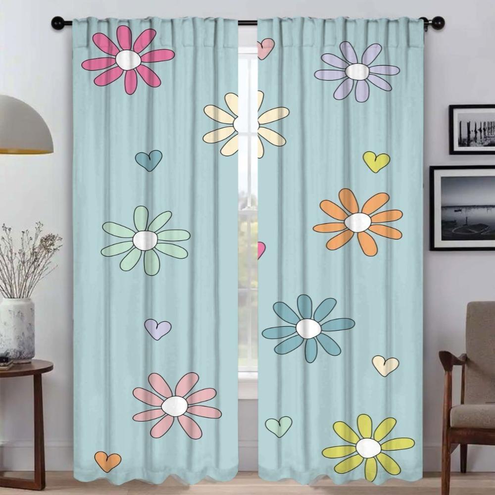 Cute Flowers Curtains for Bedroom Blackout Curtain for Room 2 Panel Halloween Decoration Partition Shades Home Interior Curtains