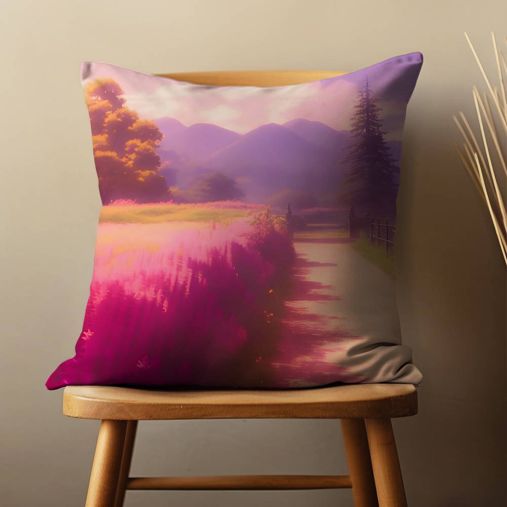 Pink Dreamy Landscape Pillow Case Living Room Sofa Cushion Cover Suitable For Home Bedroom Decoration And Protector