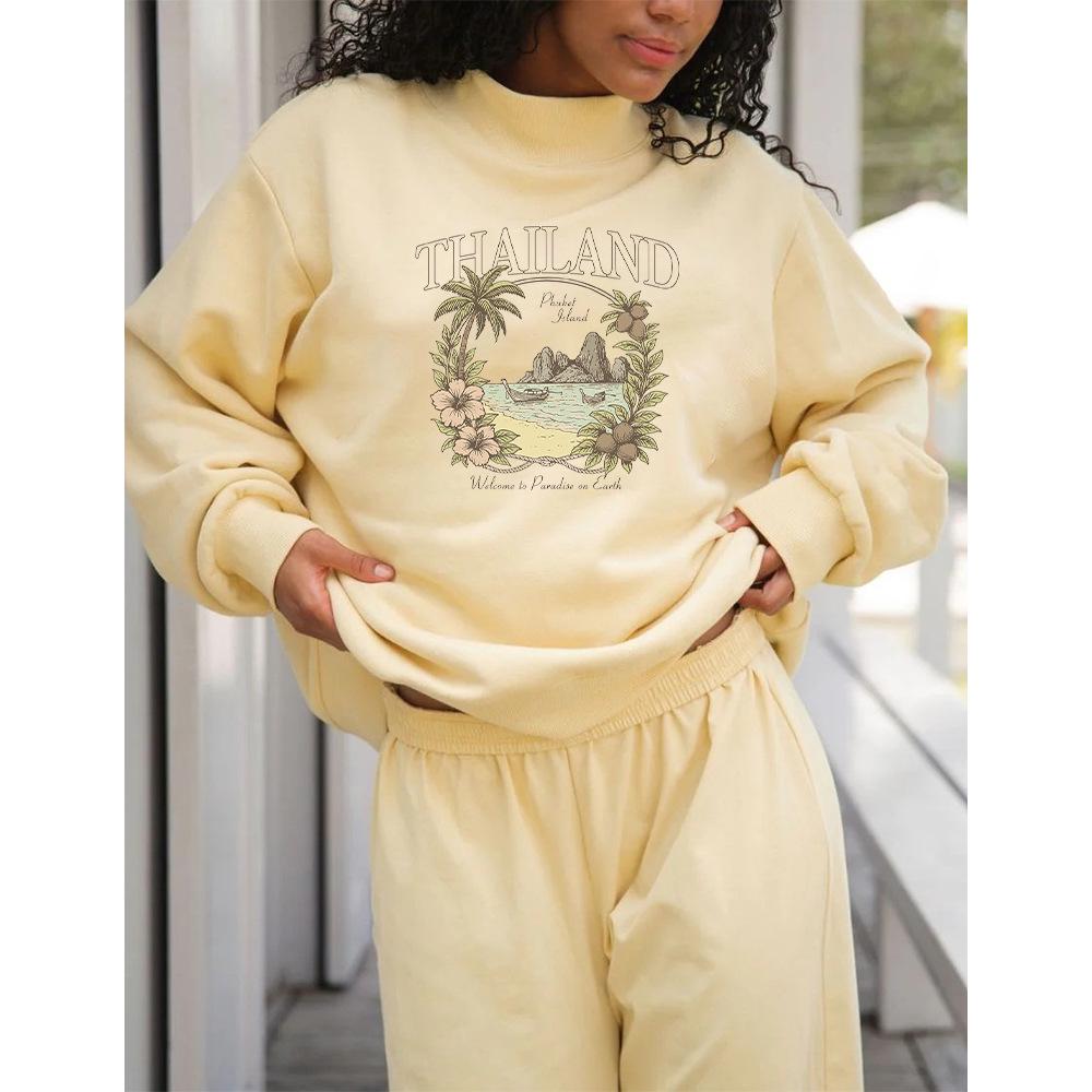 Women's Casual Autumn Heavyweight Hoodie - Comfortable Loose Fit with Mid-High Neck and Long Sleeves, Trendy Cross-Border Style