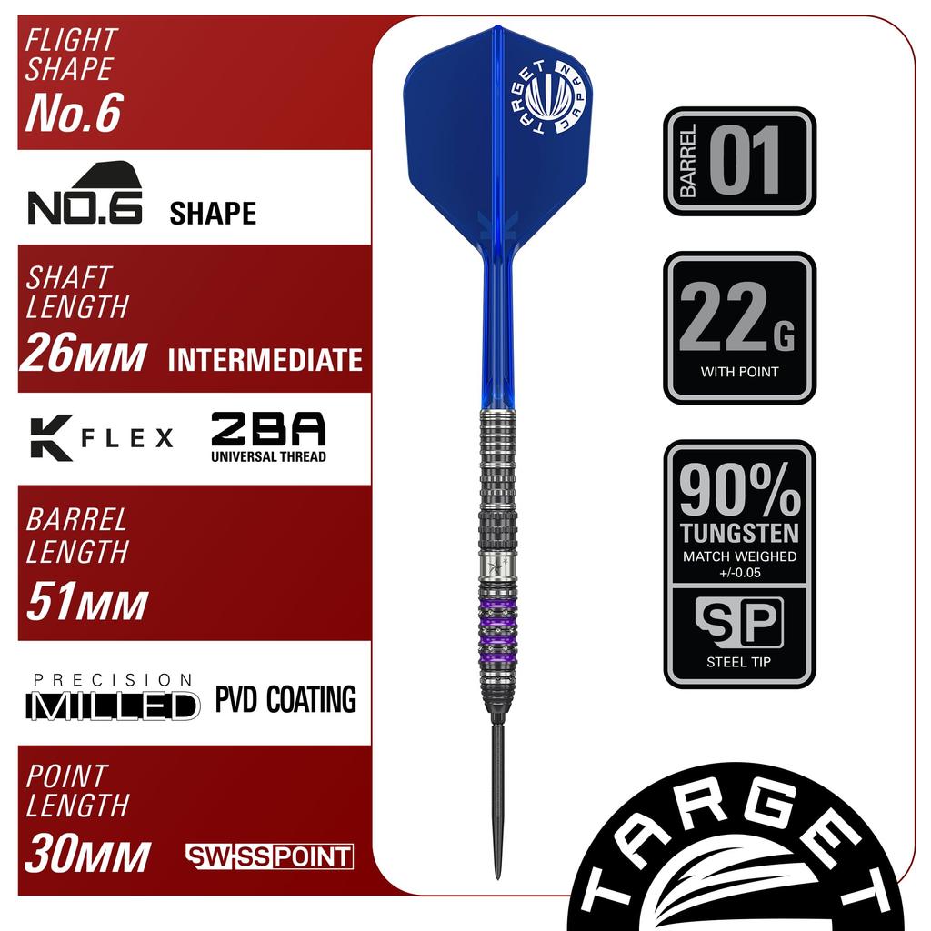 Target Sirius Gen4 Yuta Hayashi Darts Barrel 22g 90% Tungsten 2BA Steel Tip Professional