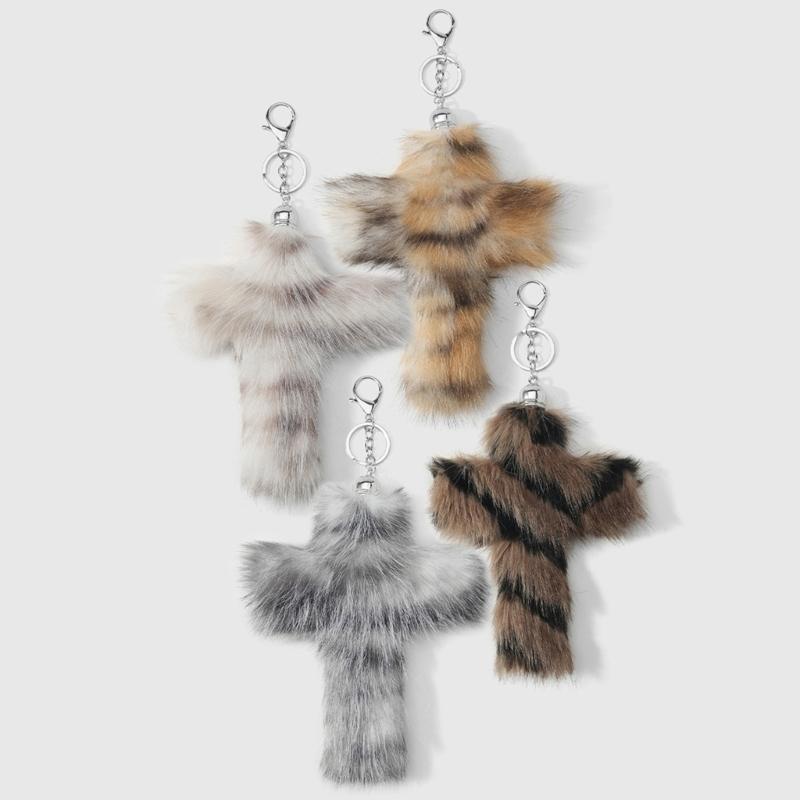 Y2K Retro Sweet And Cool Gradient Crosses Shape Keychain With Soft Plush For Bags Keys Backpacks Stylish Present Choice
