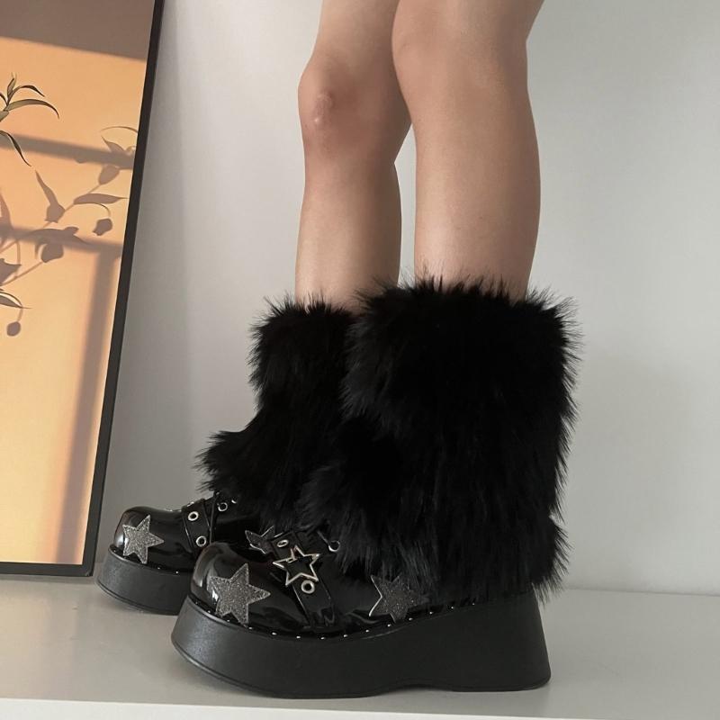 Flauschige Kunstpelz Beinwärmer Pelz Fersen Lange Stiefel Manschetten Abdeckung Hat Elastisch Ein Paar Karneval Stiefelabdeckung Y2K JK Uniform