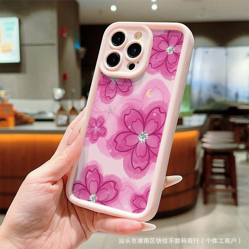 Beautiful Ink Flower Is Suitable for Apple 13 Mobile Phone Case 14promax Silicone iPhone15pro Protective Case 16/17.