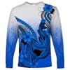2024 new men's long-sleeved T-shirt 3D printed Polynesian flowers gradient printing men's autumn tops casual round neck street