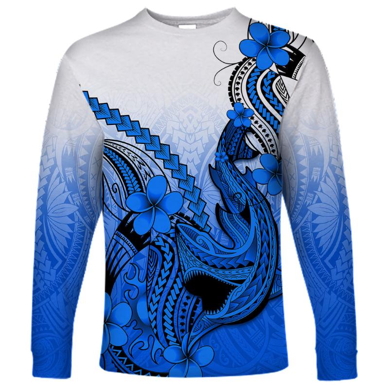 2024 new men's long-sleeved T-shirt 3D printed Polynesian flowers gradient printing men's autumn tops casual round neck street