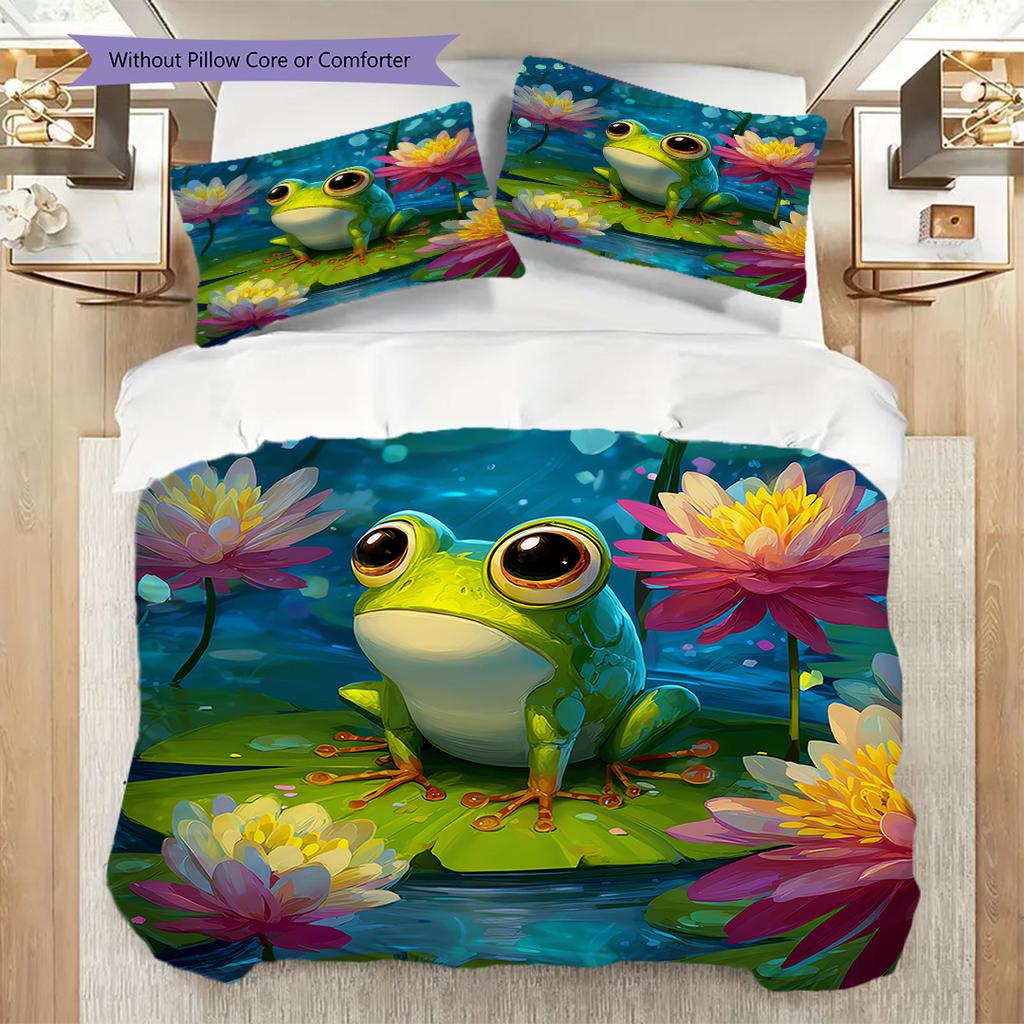 Frog Pattern Bedding Quilt Set Quilt Cover Pillowcase Home Decoration Birthday Gift (1 * duvet cover + 2 * pillowcase, without core)