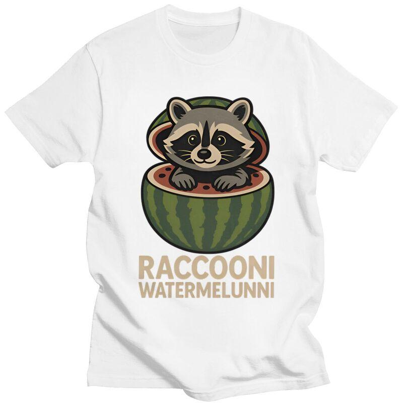 Italian Brainrot Raccoon Meme T Shirt for Men Pure Cotton Tshirt Humor Streetwaer Short Sleeve Tee Shirt Loose Fit