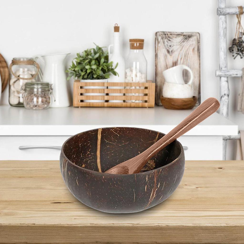 Coconuts Bowl Spoon Set Featurings Unique Natural Pattern for Cold Dishes