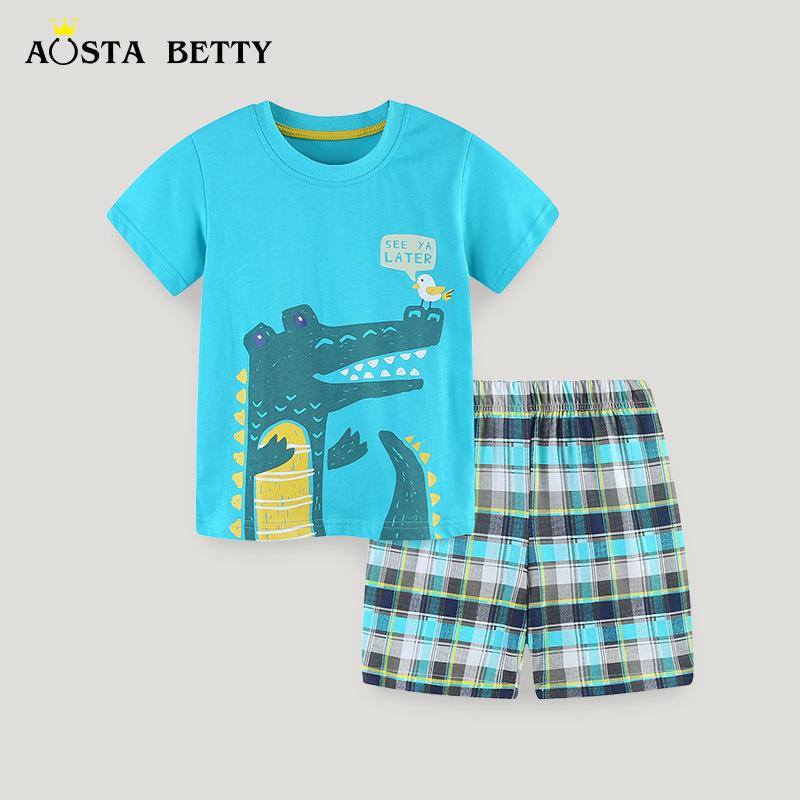 

Summer Boys Knitted Cotton Two-Piece T-Shirt & Shorts Sport Set - European & American Style Children s Clothing 2Y