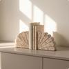 Shell Bookend Fan Shaped Resin Carved Decorative Bookends for Book Lovers, Collectors,