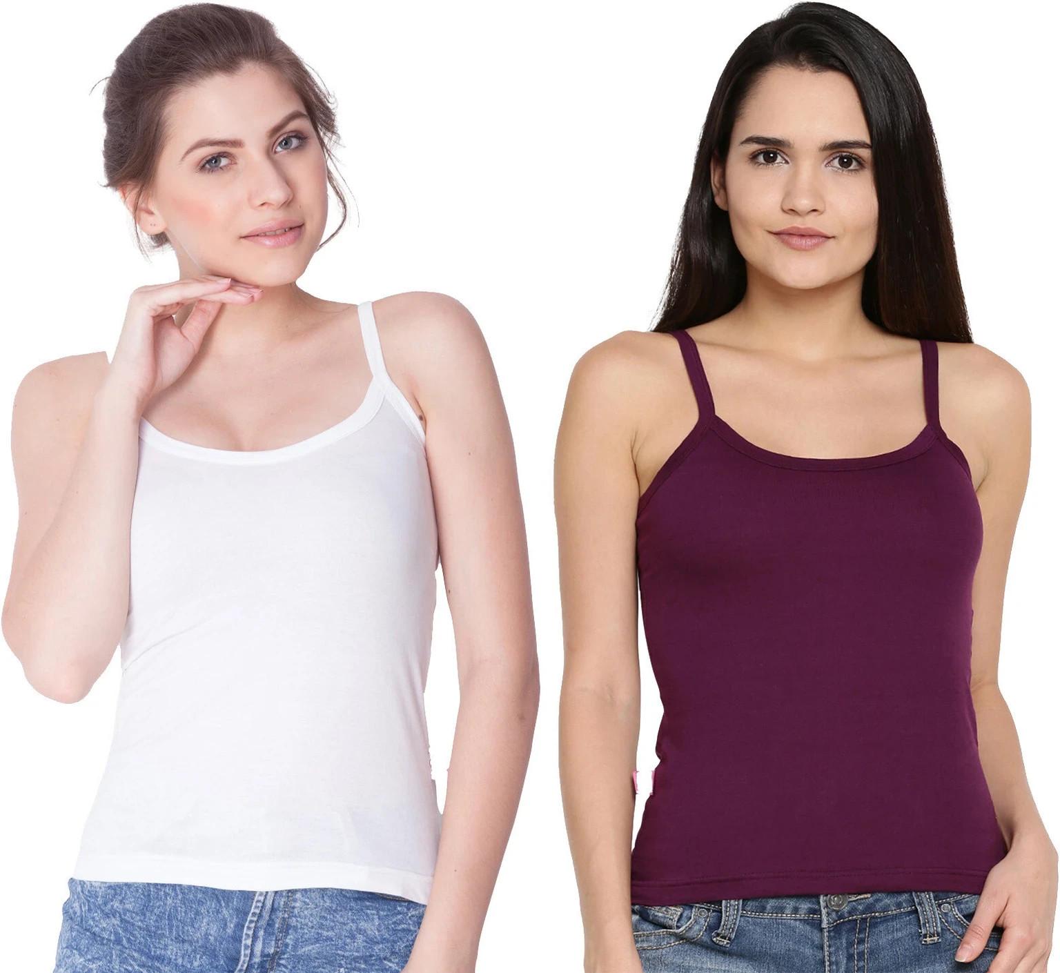

Women s Cotton Elastane Stretch Camisole with Straps and Stay Fresh Pack Of 2 S разноцветный