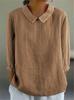 Women's Peter Pan Collar Cotton Blouse 3/4 Sleeve Loose Casual Pullover Shirt Summer Solid Textured Tunic Top