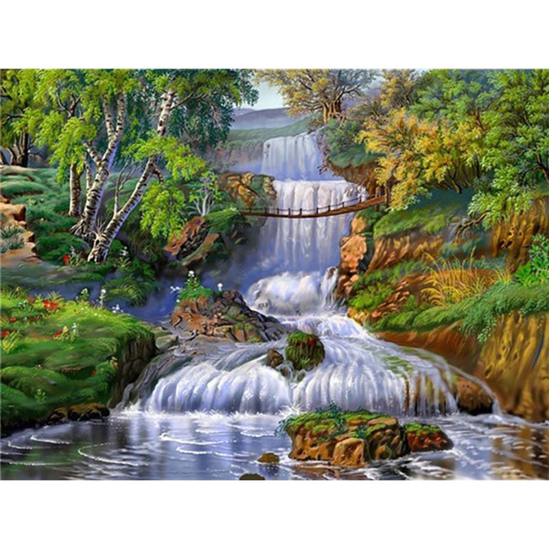 5D Diy Waterfall Diamond Painting Kit Celá kulatá vrtačka Krajina Diamantové vyšívání Mozaika Umělecké křížové stehy Domácí dekorace