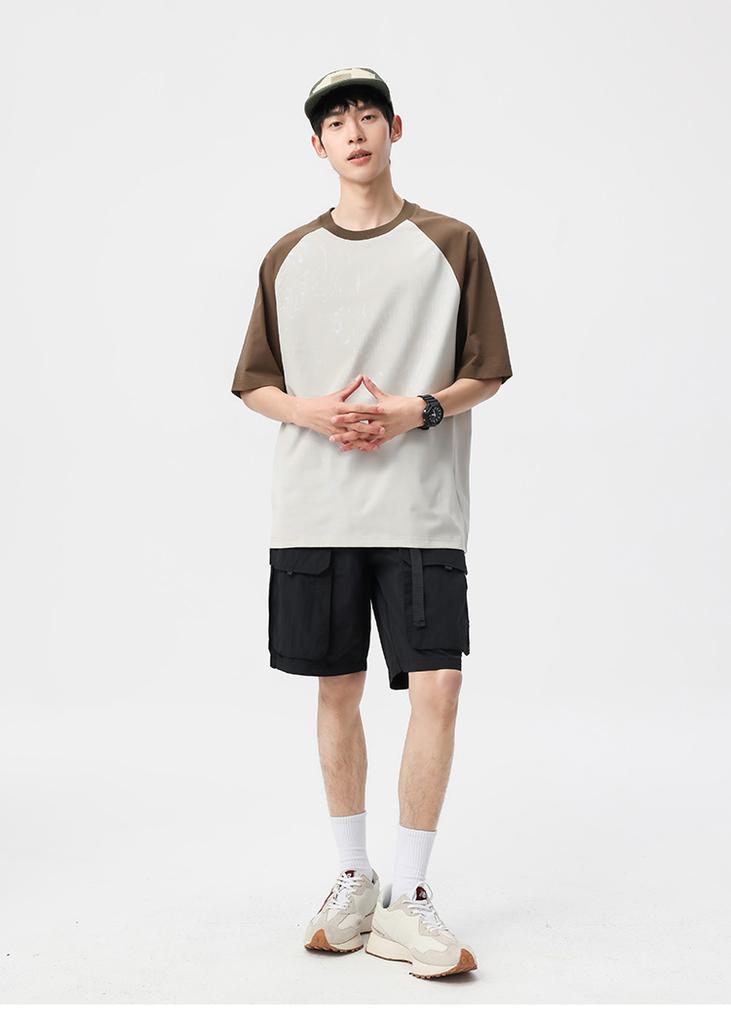 Japanese 200g Minimalist Printed Loose Men's Short-sleeved T-shirt with Antibacterial Cooling Effect