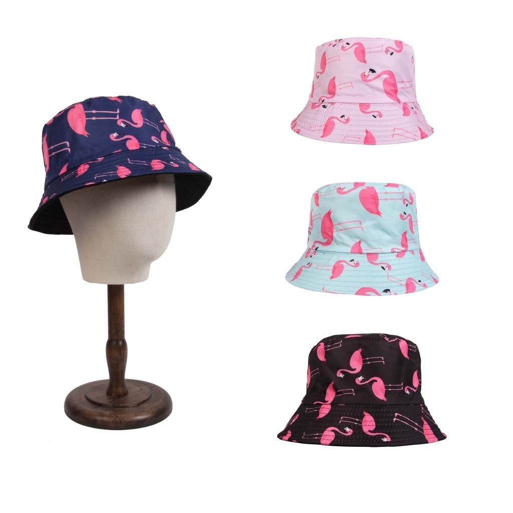 Fashionable Flamingo Print Reversible Fisherman Hat Women Sun Hat Sunscreen Bucket Hat