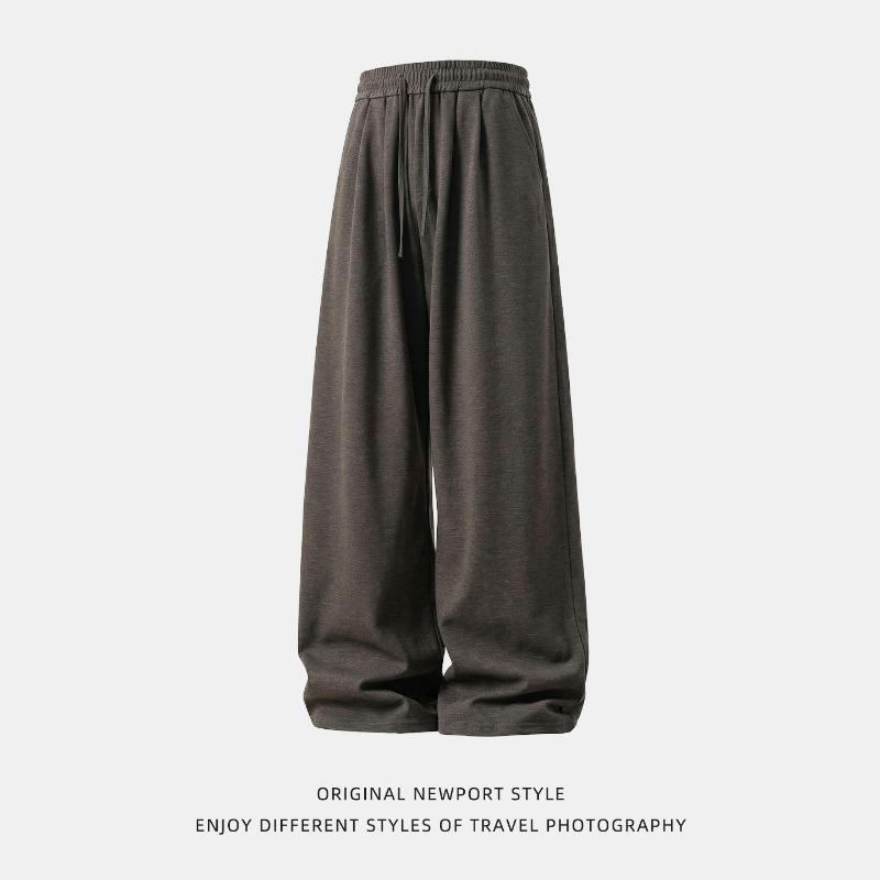Mens Loose Draped Double Pleated Waist Straight Casual Long Trousers