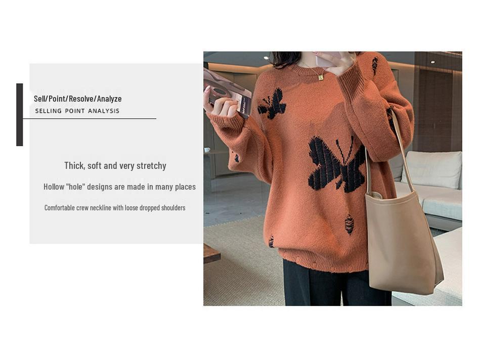 XHK2568 Plus Size Women's Winter Sweater - Hollow Out Butterfly Design, Soft and Cozy